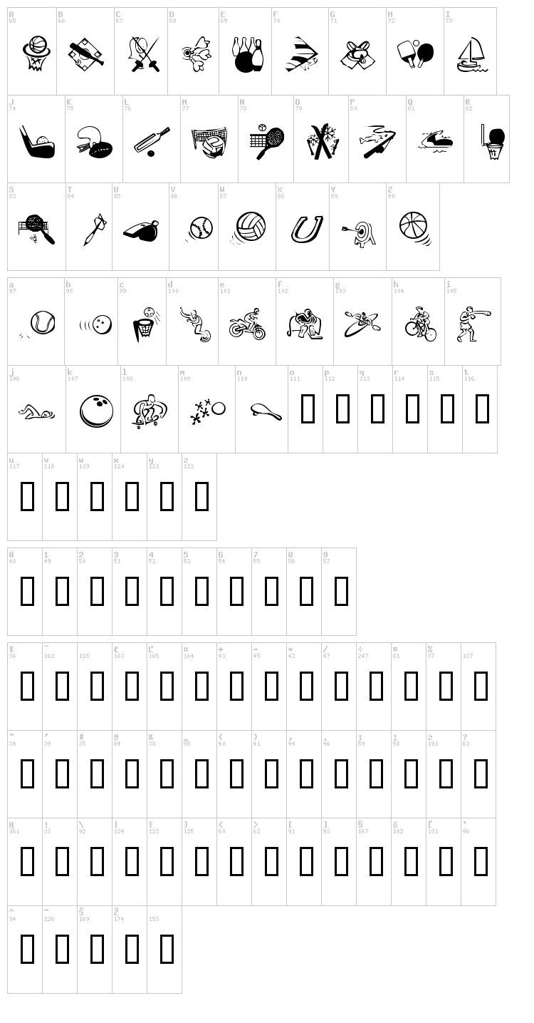 KR All Sport font map